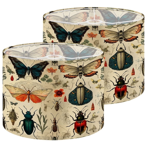 Lampshades 2 Pack Vintage Botanical Entomology Butterflies Moths Beetles 13"x13"x10" Light Shade for Table Lamps Floor Lamp Shades Lampshade Replacement Easy Assembly Cottagecore Minimalist Decor