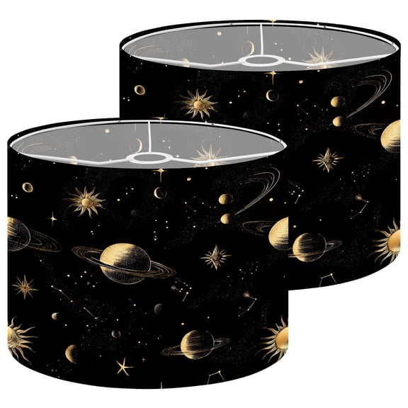 Lampshades 2 Pack Vintage Celestial Map Stars Planets Sun Gold Black 13"x13"x10" Light Shade for Table Lamps Floor Lamp Shades Lampshade Replacement Easy Assembly