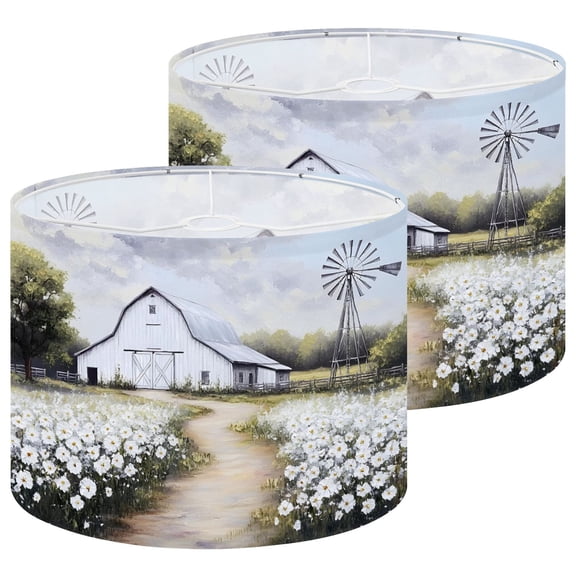 Lampshades 2 Pack Vintage Classical Farmhouse Rustic Countryside Wildflower Field Nature 13"x13"x10" Light Shade for Table Lamps Floor Lamps Drum Lamp Shades Lampshade Replacement Easy Assembly