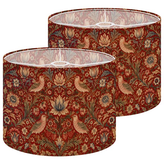 Lampshades 2 Pack Vintage Floral Birds Strawberry Motifs Red 13"x13"x10" Light Shade for Table Lamps Floor Lamp Shades Lampshade Replacement Easy Assembly
