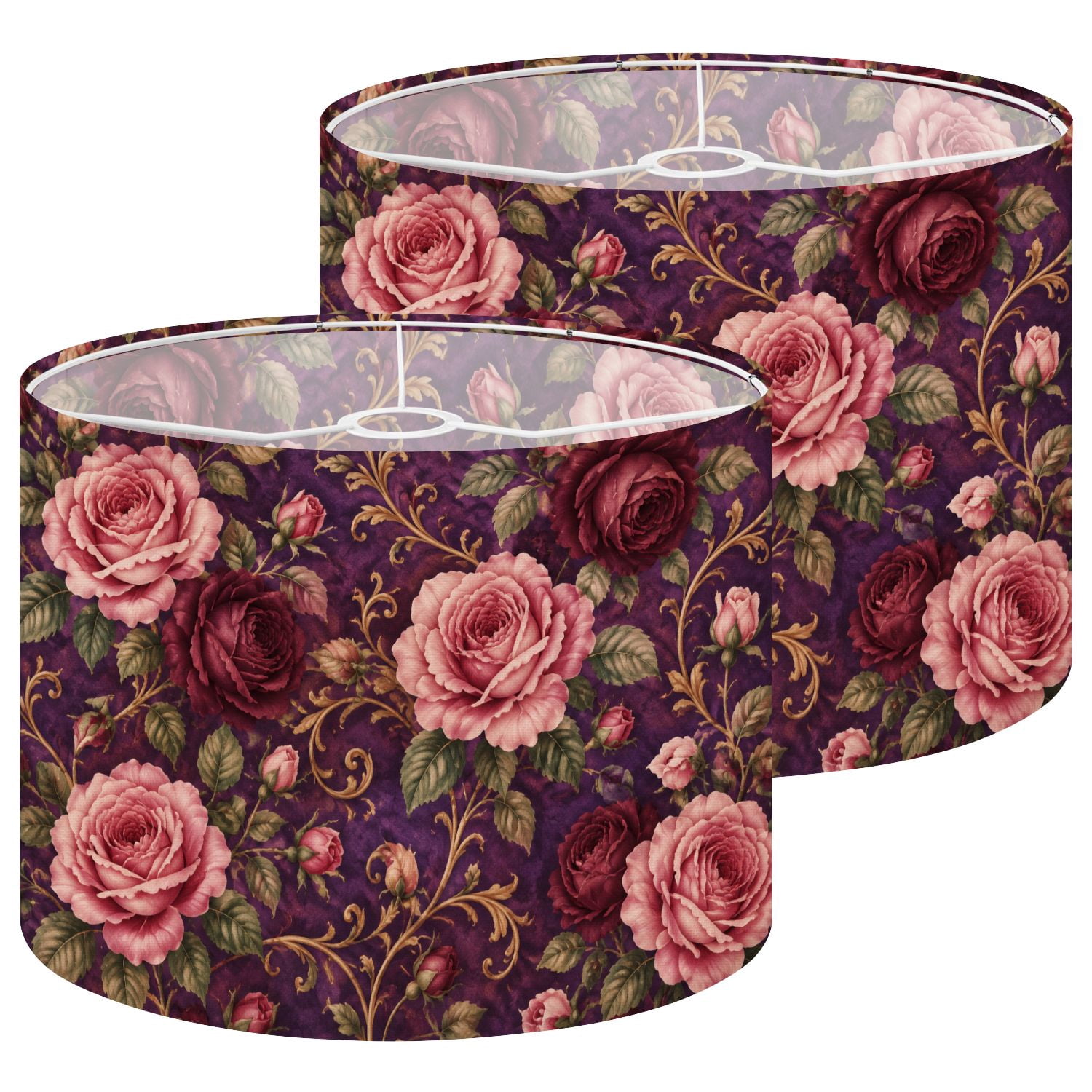 Shade Cloth For Roses Lampshades 2 Pack Vintage Floral Pink Burgundy Roses Elegant 13