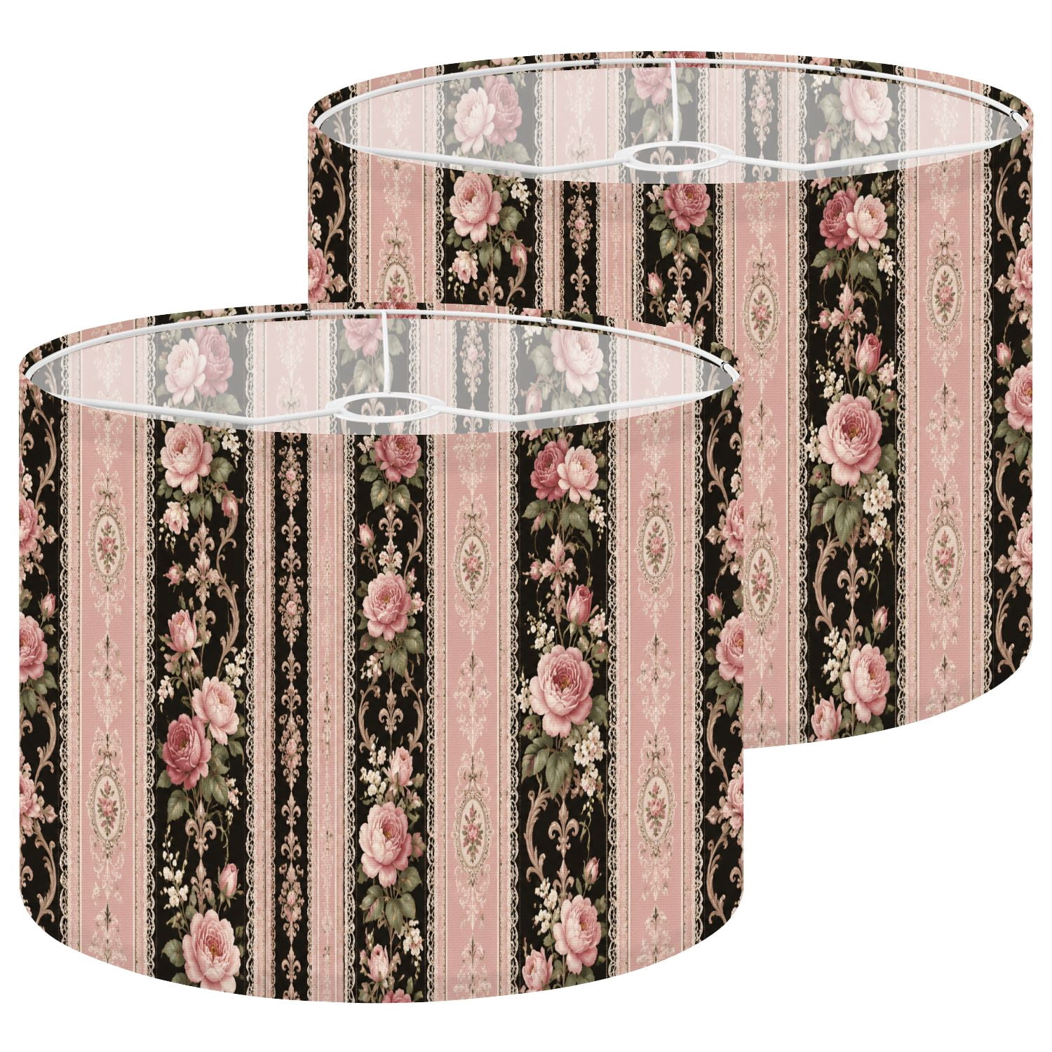 Shade Cloth For Roses Lampshades 2 Pack Vintage Floral Pink Roses Elegant Stripes 13