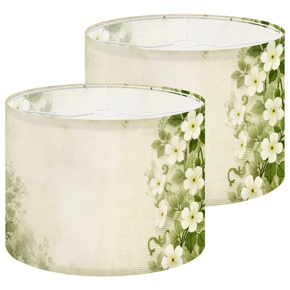 Lampshades 2 Pack Vintage Floral Spring Decor White Blossoms Green Leaves 13"x13"x10" Light Shade for Table Lamps Floor Lamp Shades Lampshade Replacement Easy Assembly