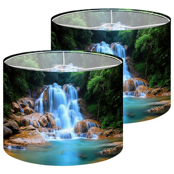 Lampshades 2 Pack Waterfall Landscape Nature Green Trees Rivers Spring Tropic 13"x13"x10" Light Shade for Table Lamps Floor Lamp Shades Lampshade Replacement Easy Assembly