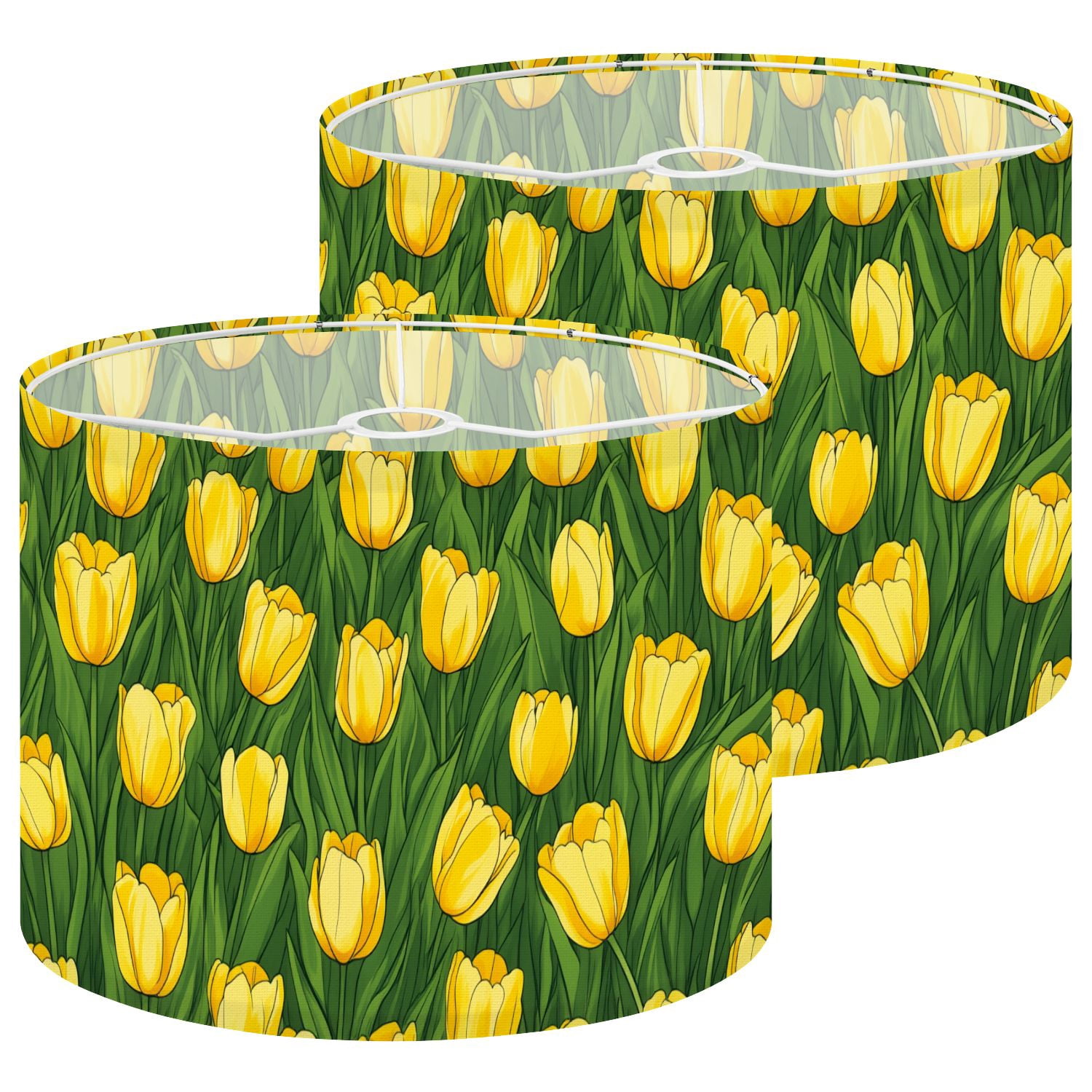 Lampshades 2 Pack Yellow Tulips Full Bloom Green Leaves Grass Spring Decor 13"x13"x10" Light Shade for Table Lamps Floor Lamp Shades Lampshade Replacement Easy Assembly