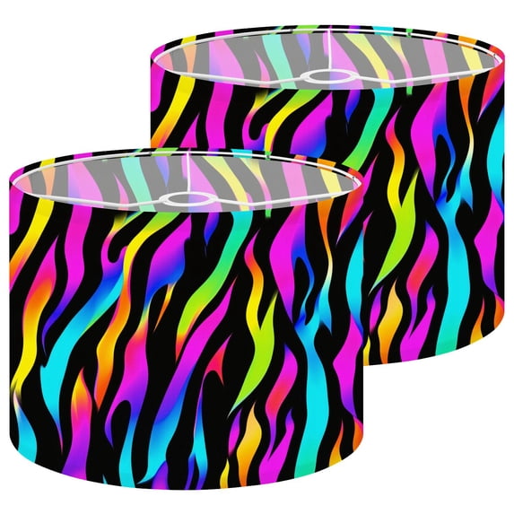 Lampshades 2 Pack Zebra rainbow abstract Neon gradient lines black Colorful 13"x13"x10" Light Shade for Table Lamps Floor Lamps Drum Lamp Shades Lampshade Replacement Easy Assembly