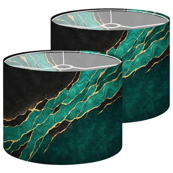 Lampshades 2 Pack abstract green malachite golden veins japanese kintsugi 13"x13"x10" Light Shade for Table Lamps Floor Lamps Drum Lamp Shades Lampshade Replacement Easy Assembly