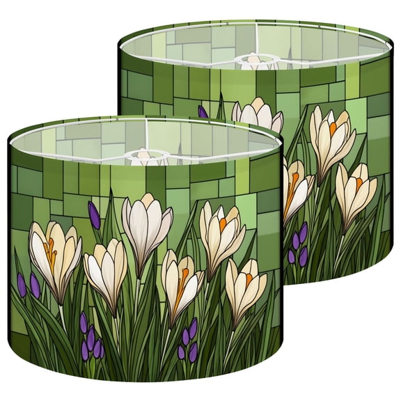 Lampshades 2 Pack angular mosaic blooming white crocuses leaf stained glass 13"x13"x10" Light Shade for Table Lamps Floor Lamp Shades Lampshade Replacement Easy Assembly