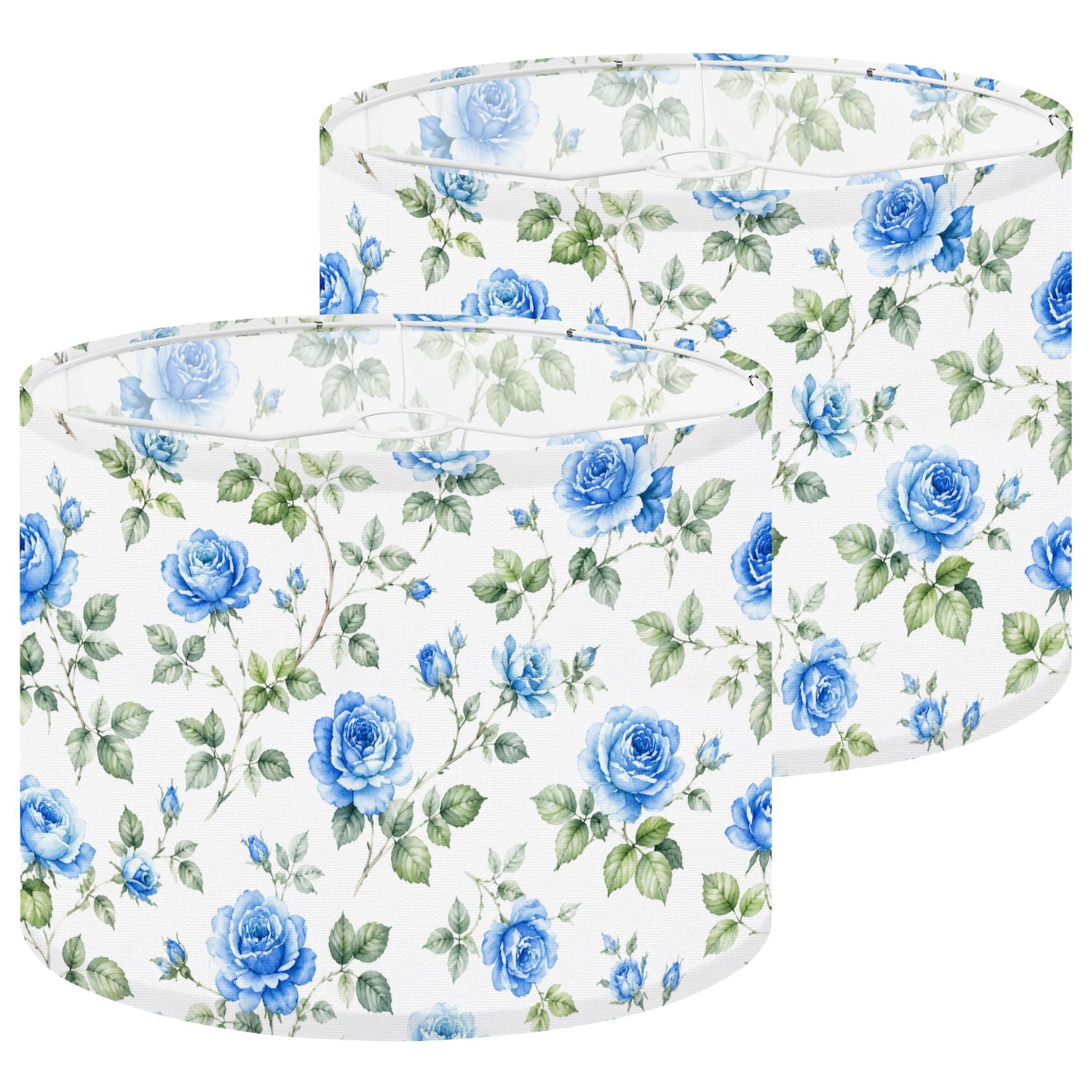 Shade Cloth For Roses Lampshades 2 Pack blue roses floral green leaves botanical design 13 ...