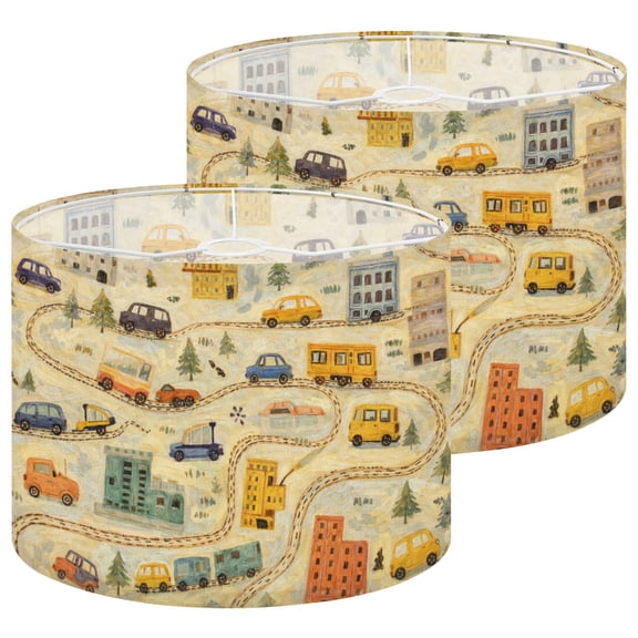 Lampshades 2 Pack cars trains road Cartoon for Kids 13"x13"x10" Light Shade for Table Lamps Floor Lamp Shades Lampshade Replacement Easy Assembly