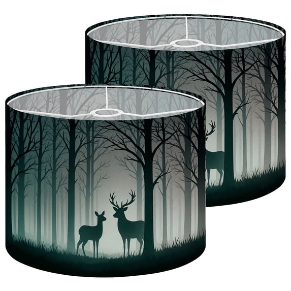 Lampshades 2 Pack deer hind standing grass green forest without leaves 13"x13"x10" Light Shade for Table Lamps Floor Lamps Drum Lamp Shades Lampshade Replacement Easy Assembly