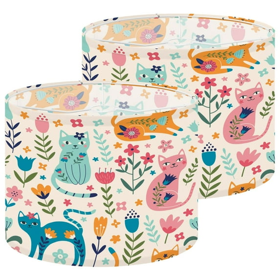 Lampshades 2 Pack flowers cats Cute Flower Cats cartoon style Botanical fabric 13"x13"x10" Light Shade for Table Lamps Floor Lamp Shades Lampshade Replacement Diy Pendant Light Easy Assembly