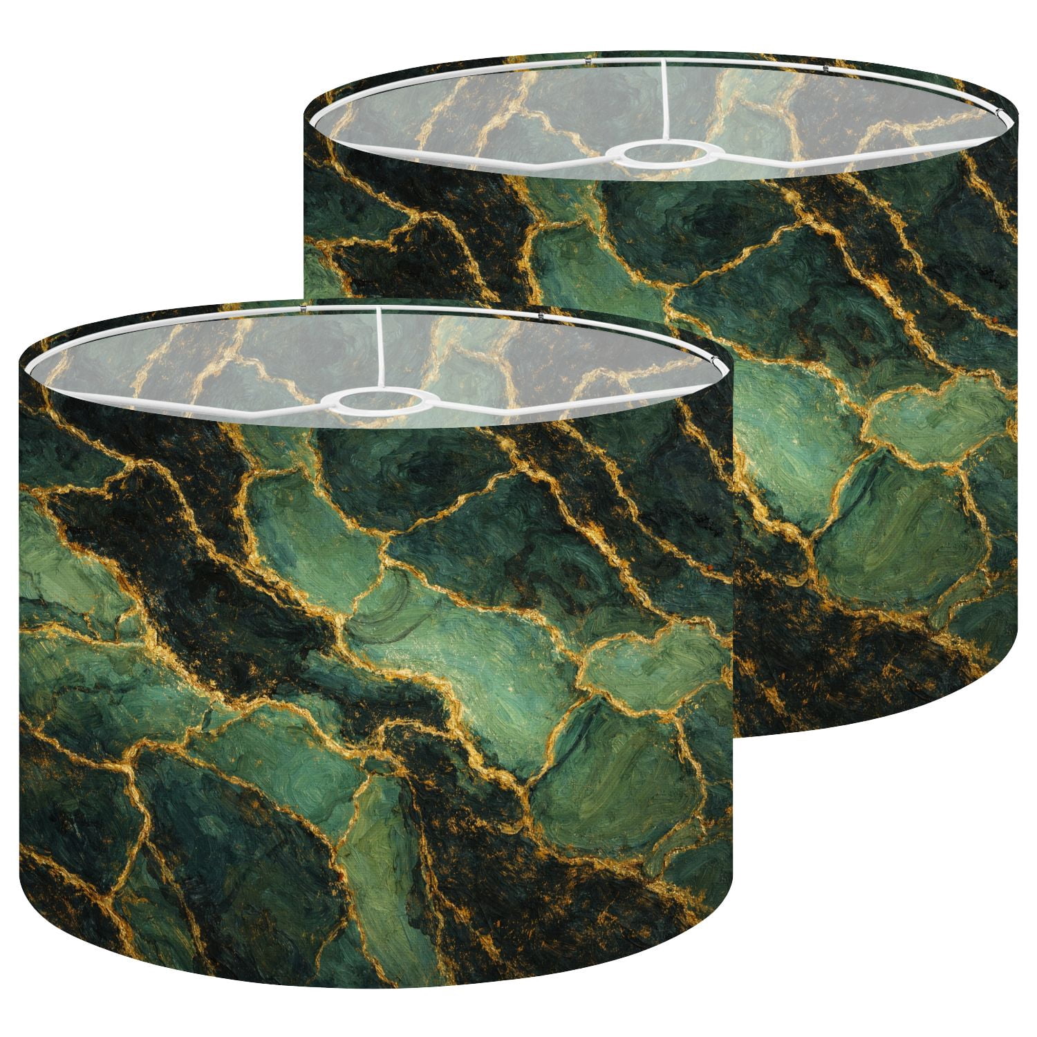 Lampshades 2 Pack green emerald shine bright gold marble texture 13"x13"x10" Light Shade for Table Lamps Floor Lamp Shades Lampshade Replacement Easy Assembly