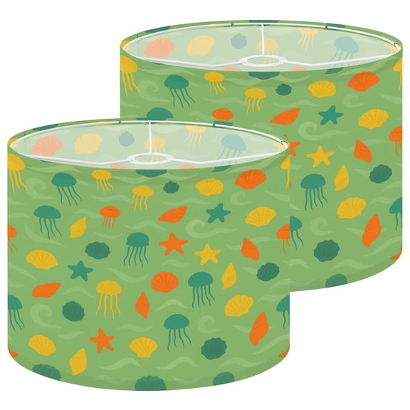 Lampshades 2 Pack sea nautical inspired design Sea seashells starfishes 13"x13"x10" Light Shade for Table Lamps Floor Lamps Drum Lamp Shades Lampshade Replacement Easy Assembly