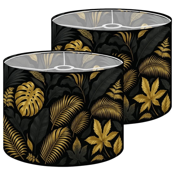 Lampshades 2 Pack seamless gold black tropical leaves dark Exotic botanical 13"x13"x10" Light Shade for Table Lamps Floor Lamps Drum Lamp Shades Lampshade Replacement Easy Assembly