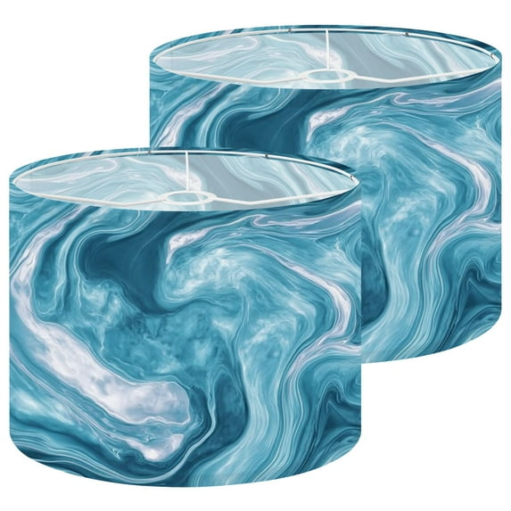 Lampshades 2 Pack teal blue water 13"x13"x10" Light Shade for Table Lamps Floor Lamps Drum Lamp Shades Lampshade Replacement Easy Assembly