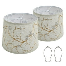 Lampshades Set of 2 for Table Floor Lamp, Lampshades with with Flower Design, 12.7" Top x 12.7" Bottom x 10" High, Natural Linen Hand Crafted, Lamp Shade Harp Holder Included