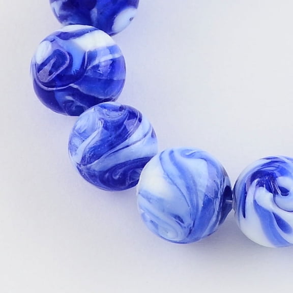 Lampwork 100 pc Handmade Lampwork Beads Round Blue 14mm Hole: 1~2mm
