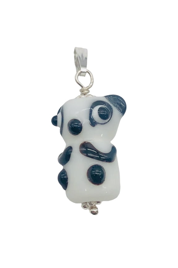 Lampwork Glass Sterling Silver Panda Pendant | 1 1/4" Long | White/Black | 1 |