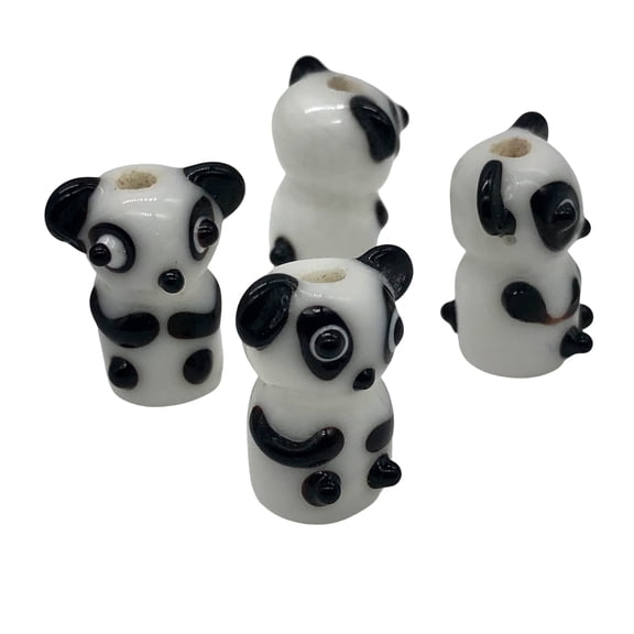 Lampwork Panda Bears Parcel | 6 Beads | | 20x10x10 mm | White/Black | 6 Beads