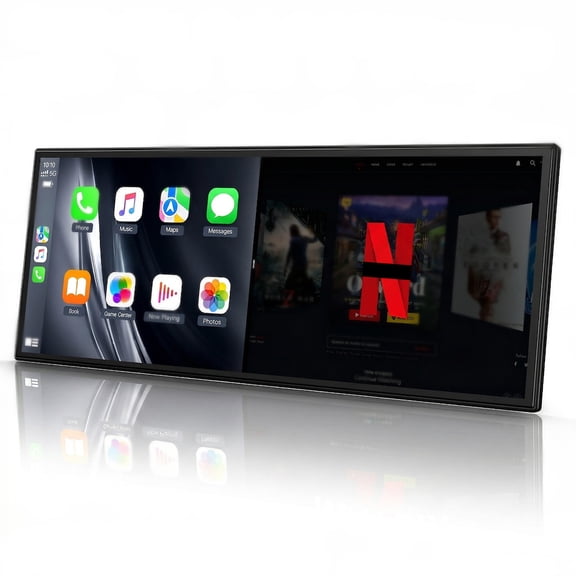 LAMTTO 10.25" Wireless Apple CarPlay & Android Auto Built-in Video App, Portable Car Play Screen for Car with Rear Camera, Navigation & Voice Control