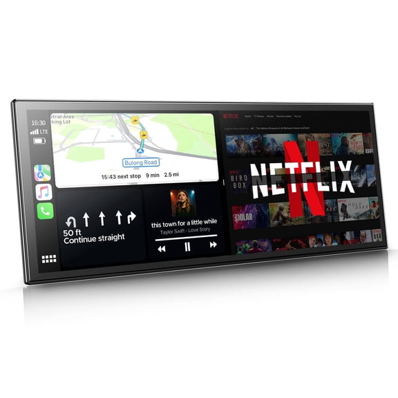 LAMTTO 10.25" Wireless CarPlay & Android Auto Built-in Video Apps, Split Screen, 1920x720P Touchscreen, Backup Camera, Dual WiFi, Bluetooth 5.0, FM/AUX, OTA