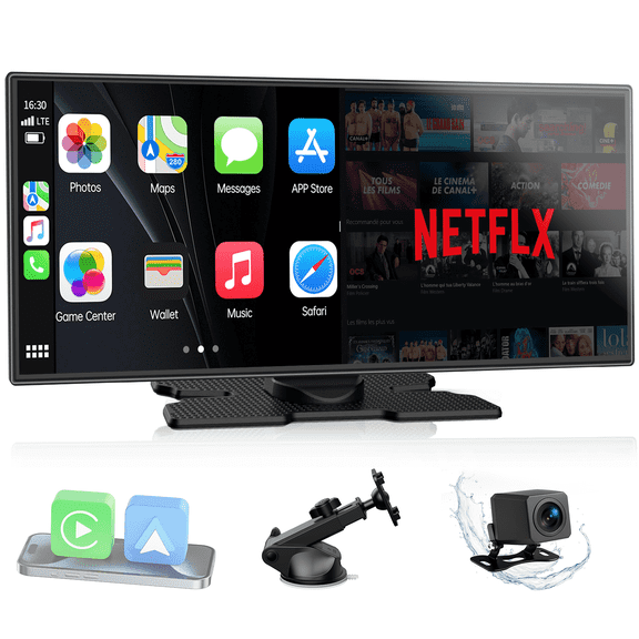 LAMTTO 10.25" Wireless CarPlay & Android Auto Built-in Video Apps, Split Screen, 1920x720P Touchscreen, Backup Camera, Dual WiFi, FM/AUX, OTA