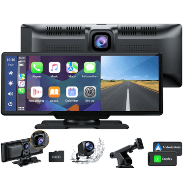 Lamtto 10.26" Wireless Apple Carplay Touchscreen 2.5K  1080P Dash Cam, Portable Car Stereo GPS Navigation, Car Audio with Android Auto,Bluetooth, Airplay, Mirror Link, 64GB TF Card for All Vehicles