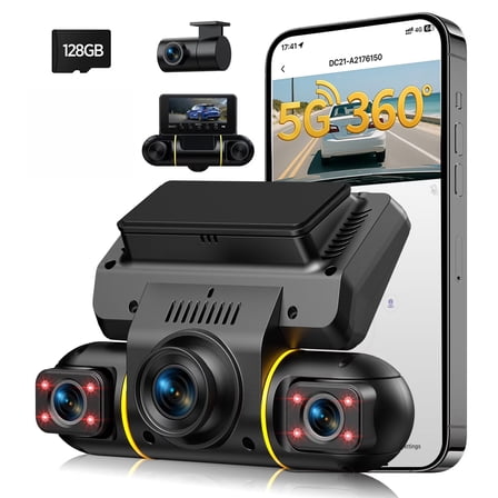TOGUARD 4 Channel Dash Cam Front and Rear Inside with 24h Security Parking Monitor, 1080p FHD 360 Degree View 5G Wifi Dash Camera, IR Night Vision Dashcam, G-Sensor, Free 128GB Card
