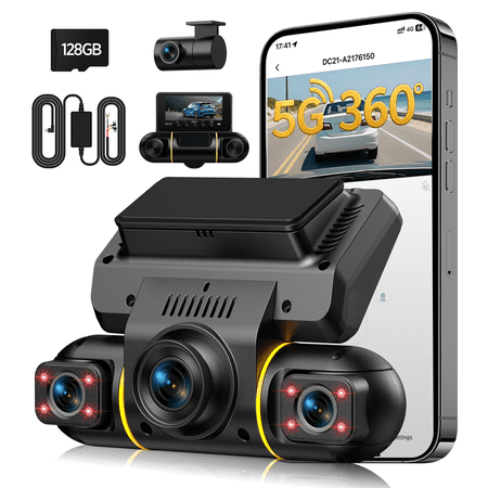 TOGUARD 4 Channel Dash Cam Front and Rear Inside with 24h Parking Monitor, 360 Degree View 5G Wifi Dash Camera, IR Night Vision Dashcam, G-Sensor, Free 128GB Card & Hardwire Kit