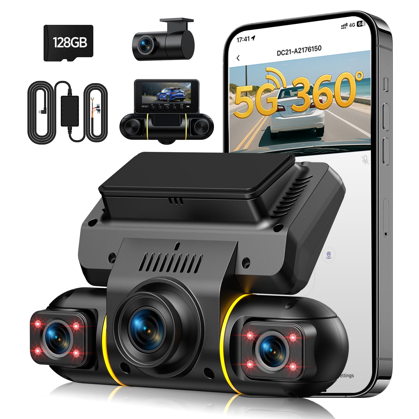 Lamtto 4 Channel Dash Cam, Front Rear Inside, 1080P FHD, 360Â