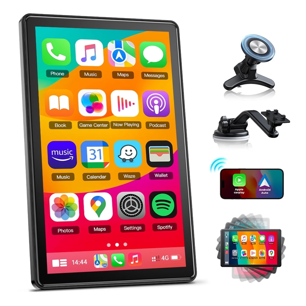 Lamtto 7'' Carplay Screen for Car Portable Car Stereo Wireless Apple Carplay and Android Auto with GPS Navigation, Mirror Link, Voice Control, Bluetooth/Music, AUX/FM