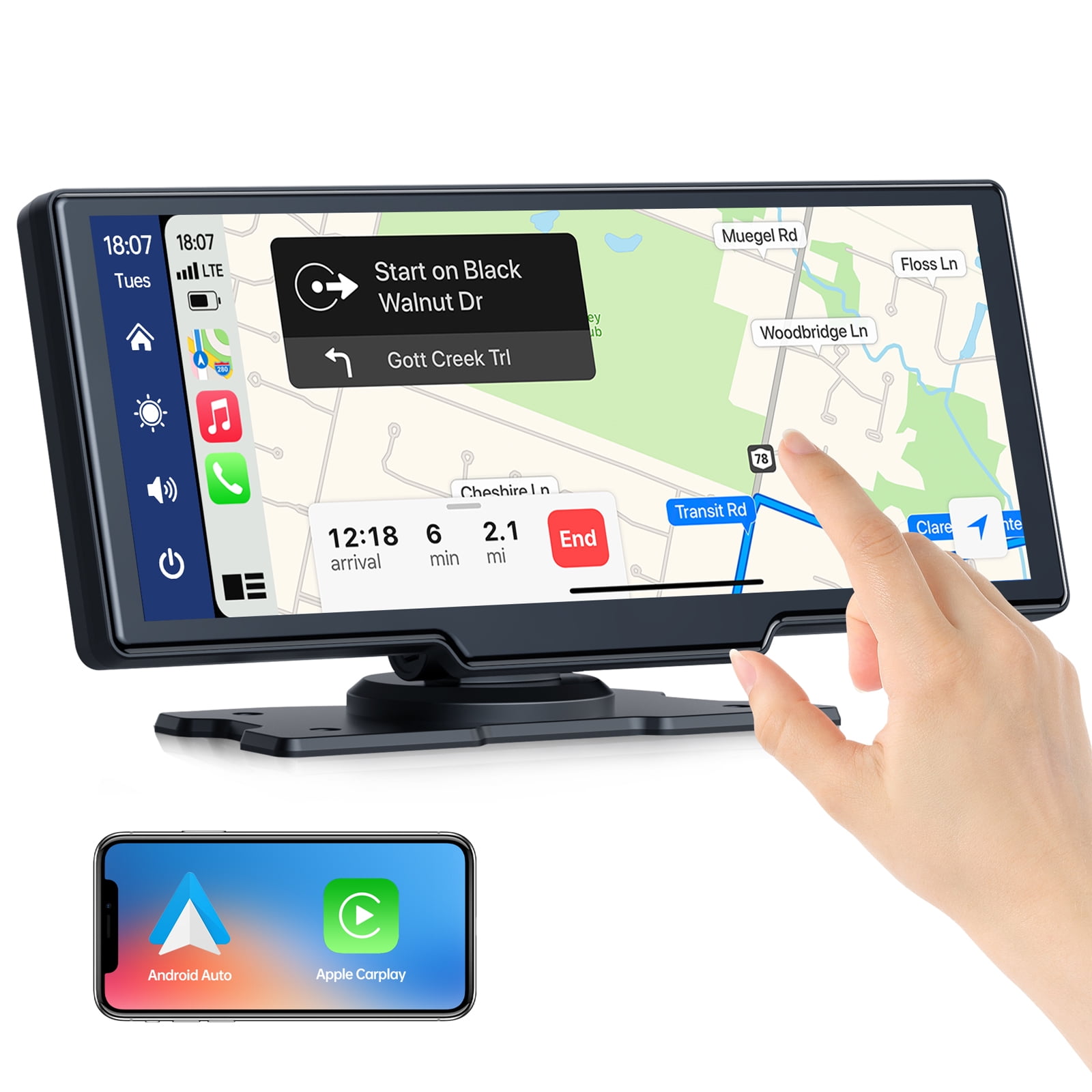 Carpuride 9 Inch Dual Bluetooth Car Stereo Wireless Apple Carplay Android  Auto