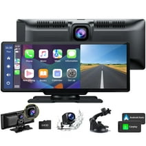 Lamtto 9.26" Wireless Car Stereo Apple Carplay with 2K Dash Cam, 1080P Backup Camera, Portable Touchscreen GPS Navigation for Car, Car Stereo Receiver with Bluetooth, AirPlay, AUX/FM, Googel, Siri