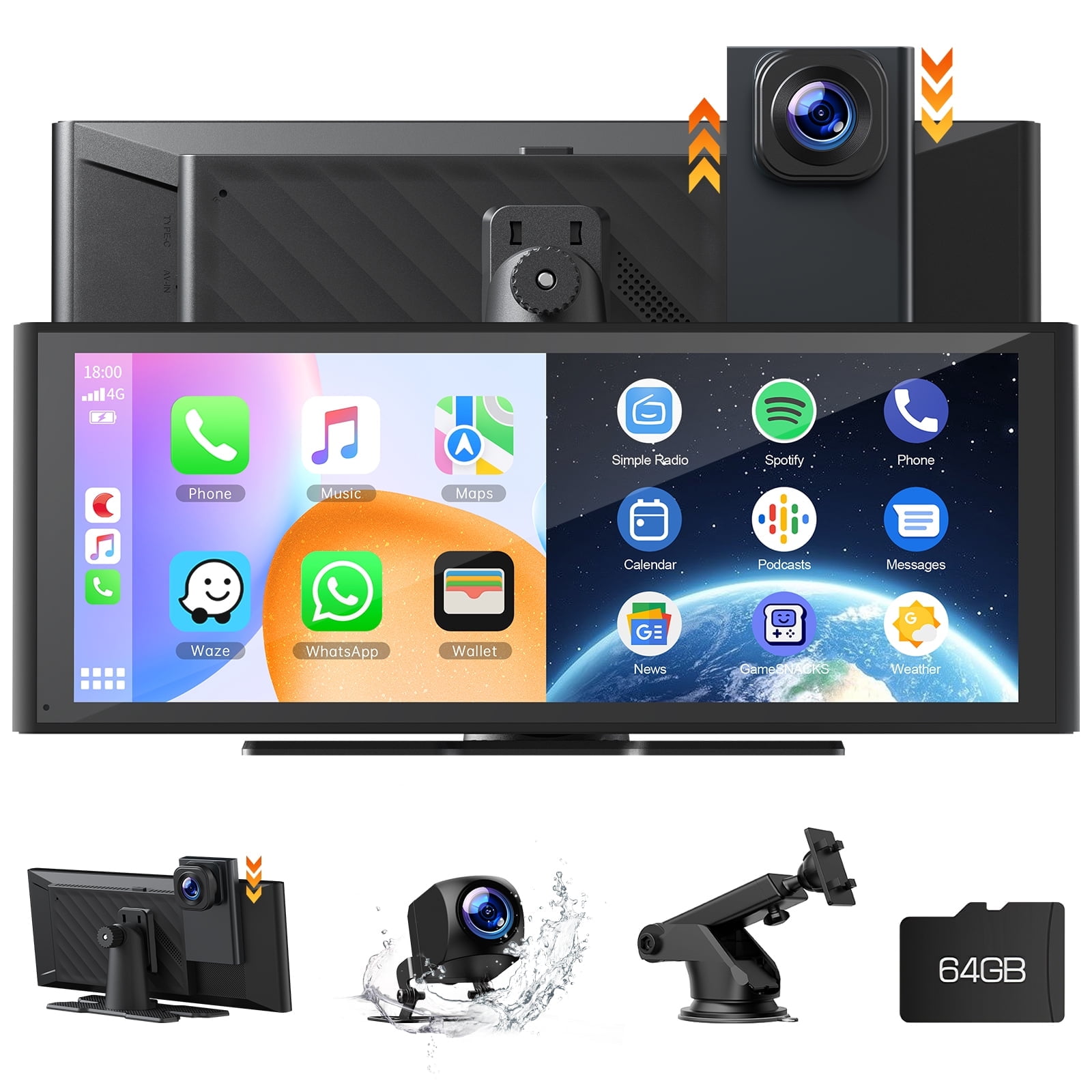 Lamtto Wireless Carplay Screen for Car 9.26'' Portable 4K Dash Cam with 1080p Backup Camera, with Apple Carplay and Android Auto, Mirror Link, Loop Lamtto Wireless Carplay Screen for Car 9.26'' Portable 4K Dash Cam with 1080p Backup Camera, with Apple Carplay and Android Auto, Mirror Link, Loop