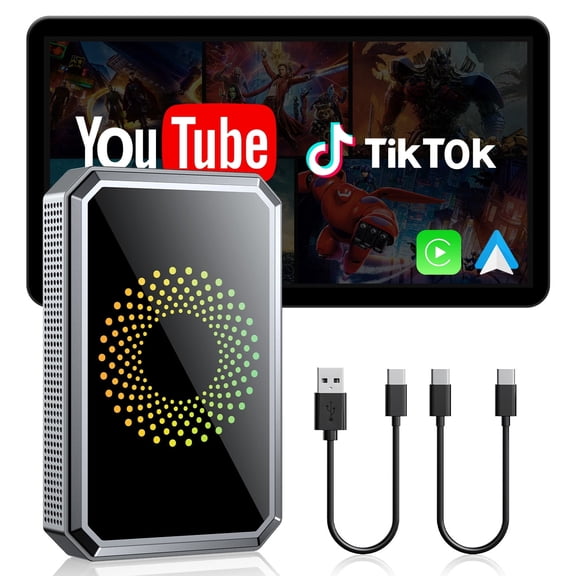 LAMTTO 3-in-1 Wireless CarPlay & Android Auto AI Box, Built-in Y0uT0be & T1kT0k, Dual WiFi Plug & Play Dongle for OEM Wired CarPlay Cars