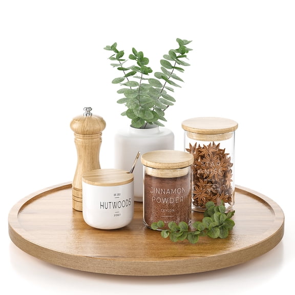 LAMU Acacia Wood Lazy Susan Organizer Kitchen Turntable for Cabinet Pantry Table Organization, 12 inch