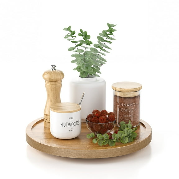 LAMU Lazy Susan Turntable Organizer, 9 inch Wooden Lazy Susan Cabinet, Dining Table, Storage Room, Countertop, Cabinet, Bathroom Organization