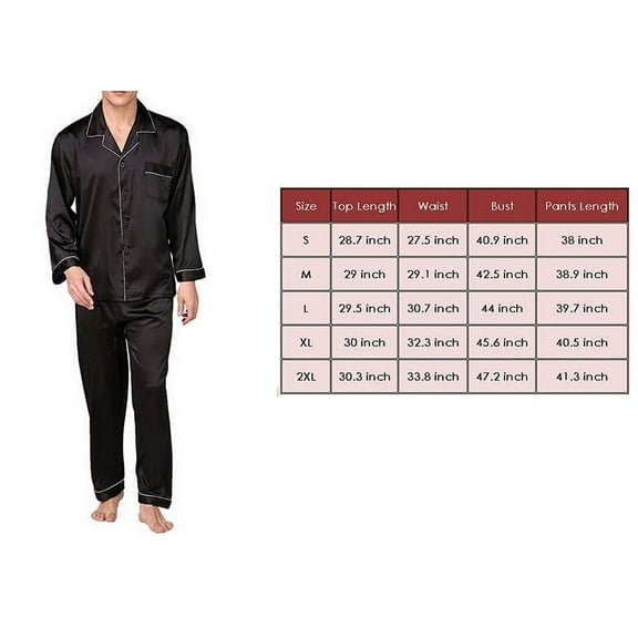 Lamuusaa 2 Pieces Nightwear Set, Men’ s Turn-Down Collar Long Sleeve Tops  Long Pants