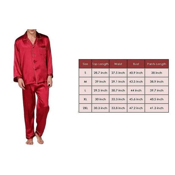 Lamuusaa 2 Pieces Nightwear Set, Men’ s Turn-Down Collar Long Sleeve Tops+ Long Pants