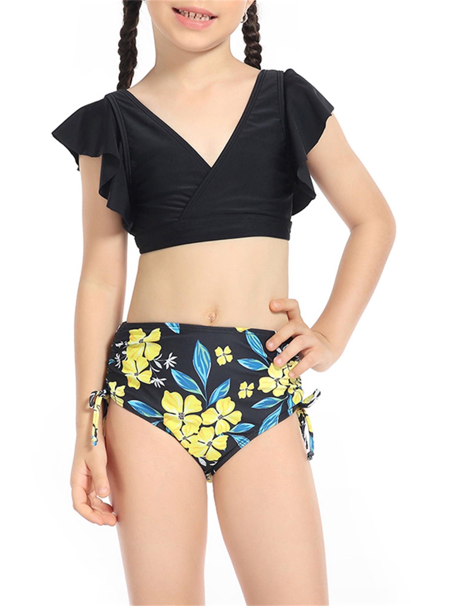 Lamuusaa 2Pcs Family Matching Girls Swimsuit for Women Floral