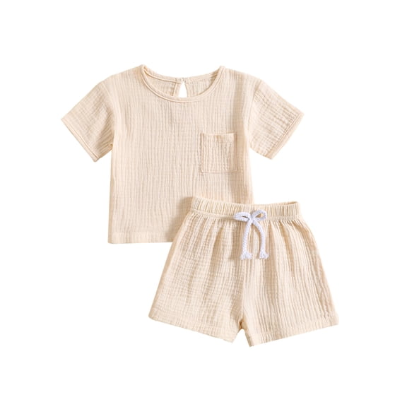 Lamuusaa Baby Boys Girls Summer Outfits,Short Sleeve T-Shirt   Tie Front Shorts Set Toddler Clothes