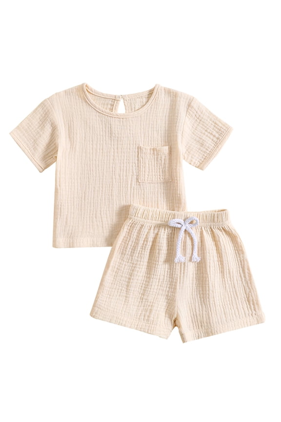 Baby Boys Girls Summer Outfits,Short Sleeve T-Shirt + Tie Front Shorts Set Toddler Clothes