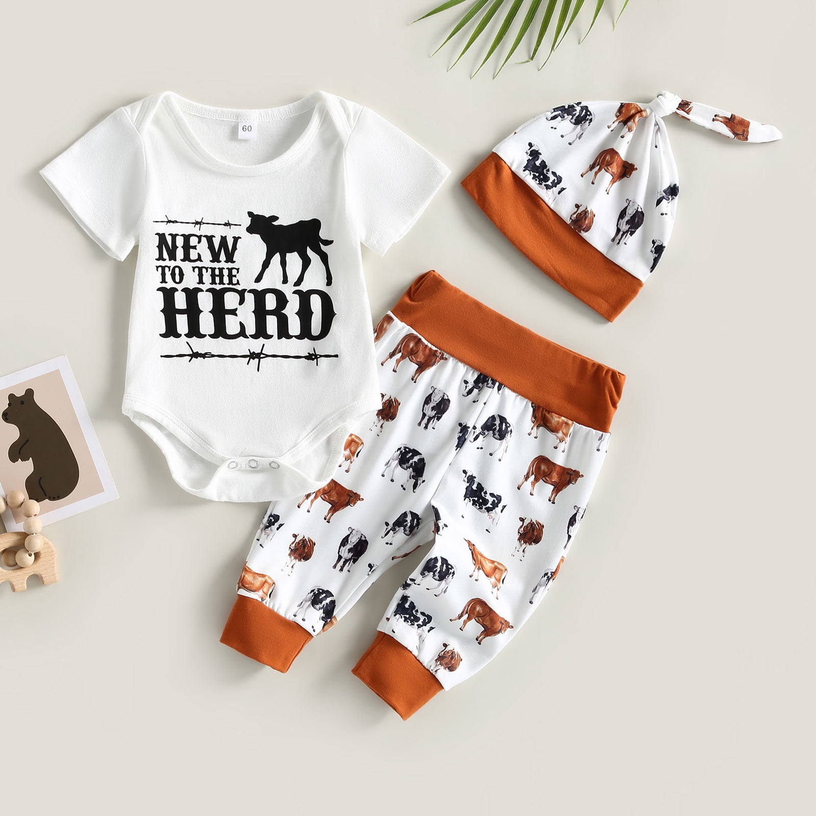 Newborn Baby Boy Coming Home Outfit - 3PC Short Sleeve Tractor Romper Set With Hat For Hospital Photos