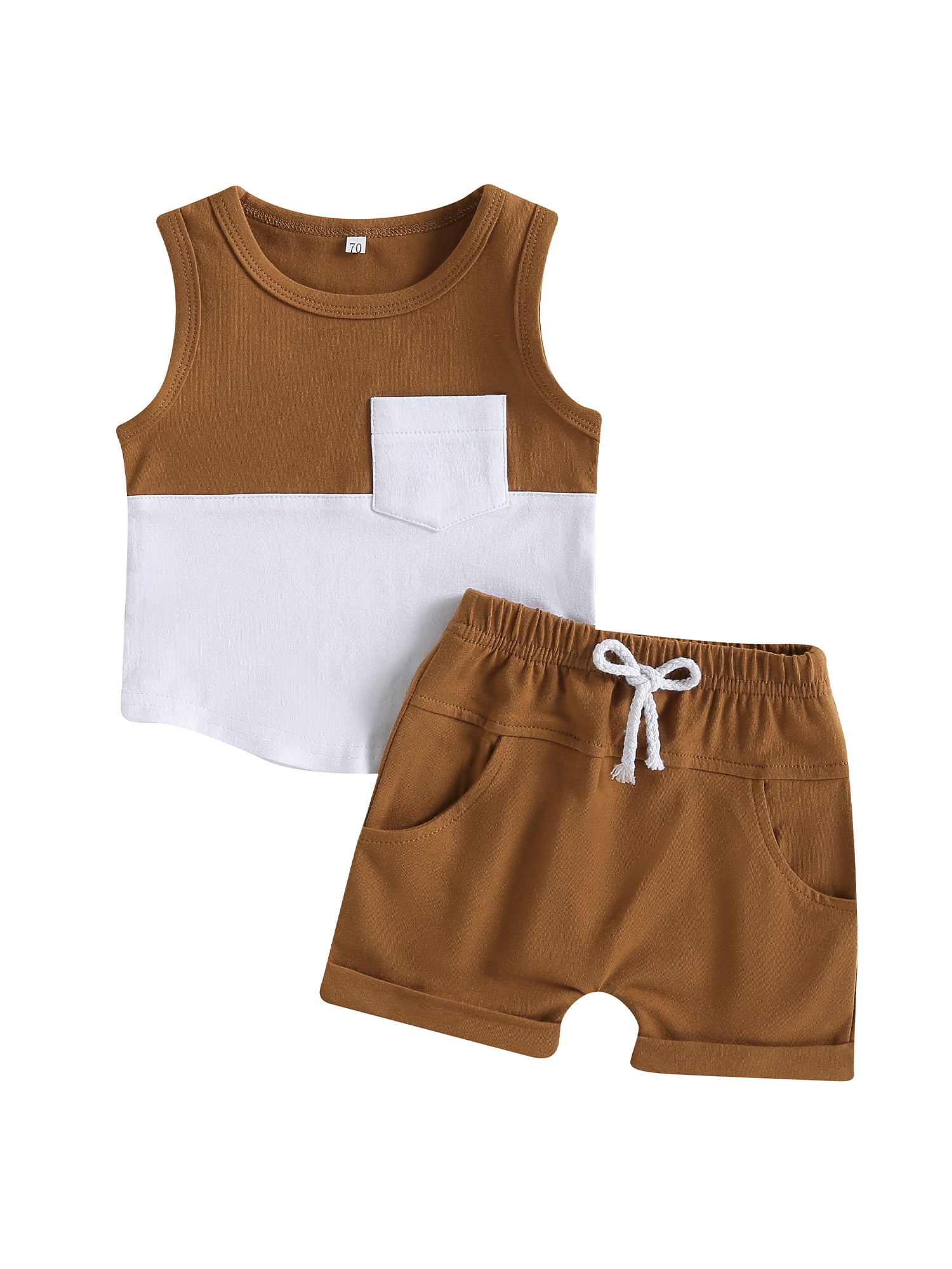 Lamuusaa Baby Boys Shorts Set, Patchwork Tank Top with Elastic Waist