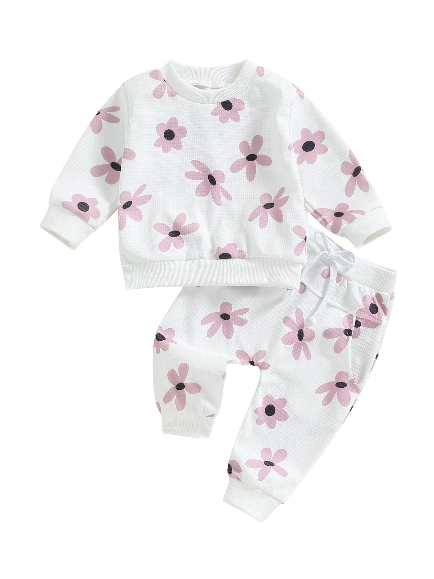Toddler Girl 2-Piece Outfit – Flower Sweatshirt & Elastic Waist Pants For Fall & Winter