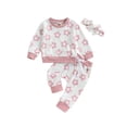 thumbnail image 1 of Lamuusaa Baby Girl Fall Outfit Flower Print Crew Neck Long Sleeve Sweatshirts Elastic Waist Long Pants Headband 3Pcs Clothes Set, 1 of 8
