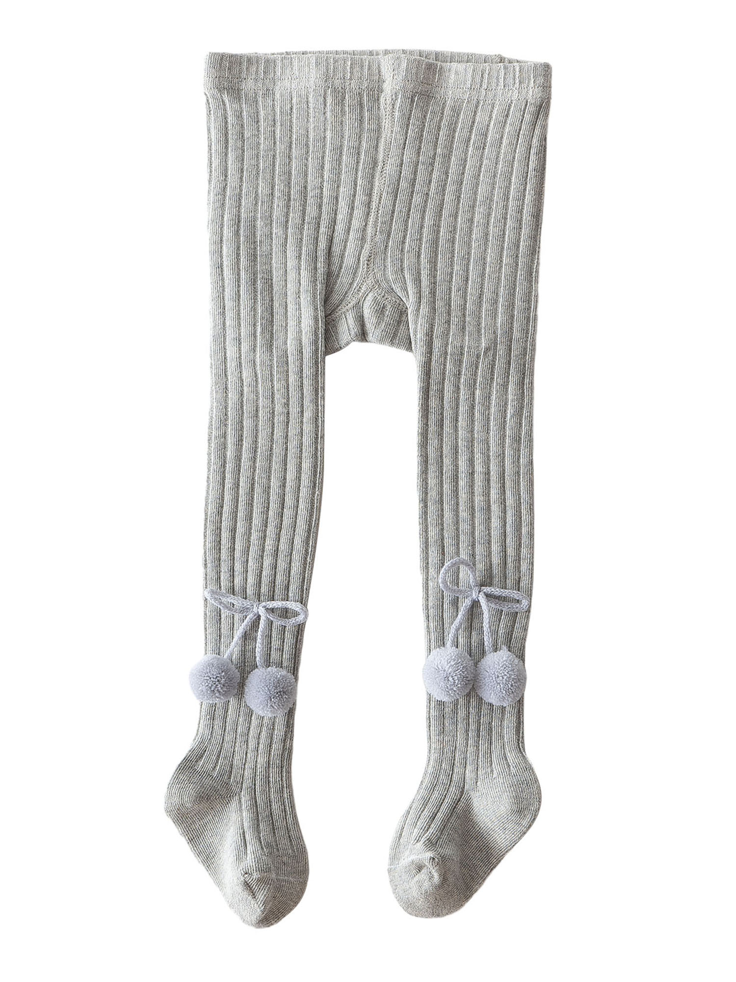 Lamuusaa Baby Girl Ribbed Knit Tights Cute Pantyhose with Poms