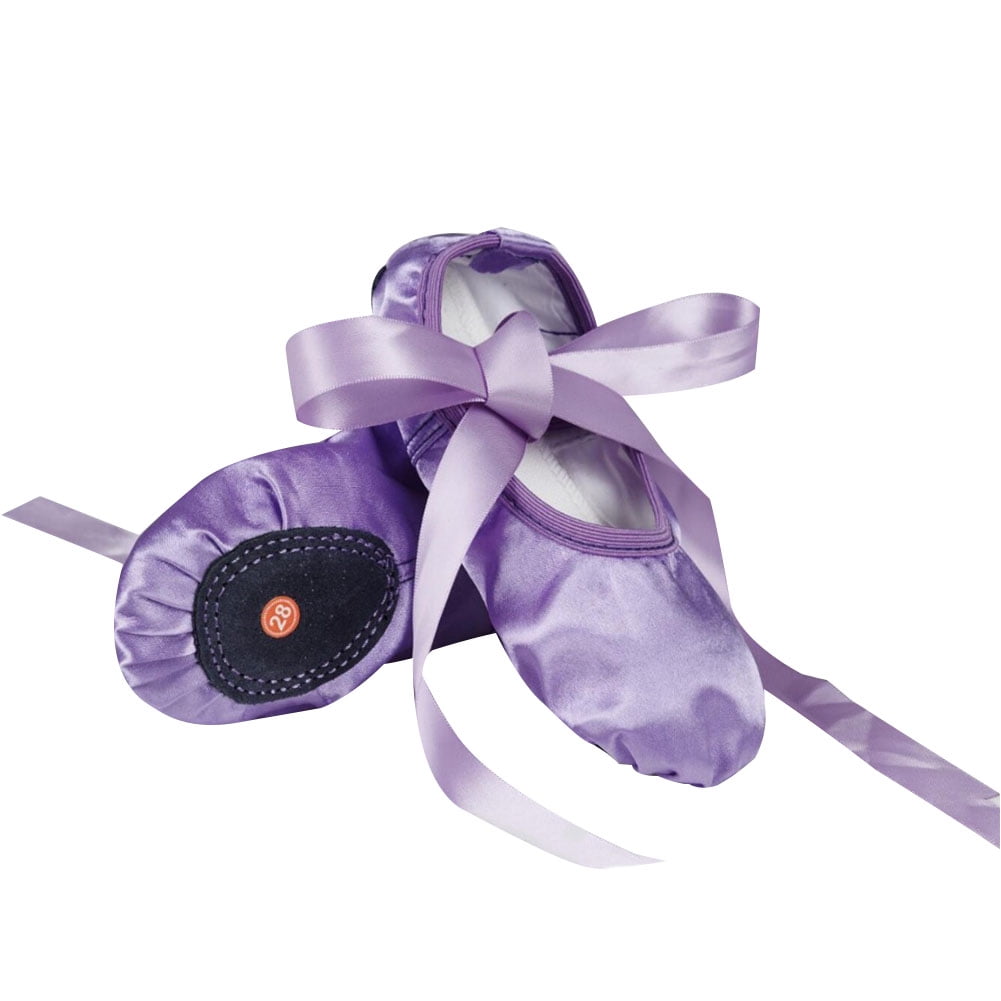 Lamuusaa Baby Girls Ballet Shoes,Toddler Gymnastics Flats with Ribbon, Split Suede Sole Princess