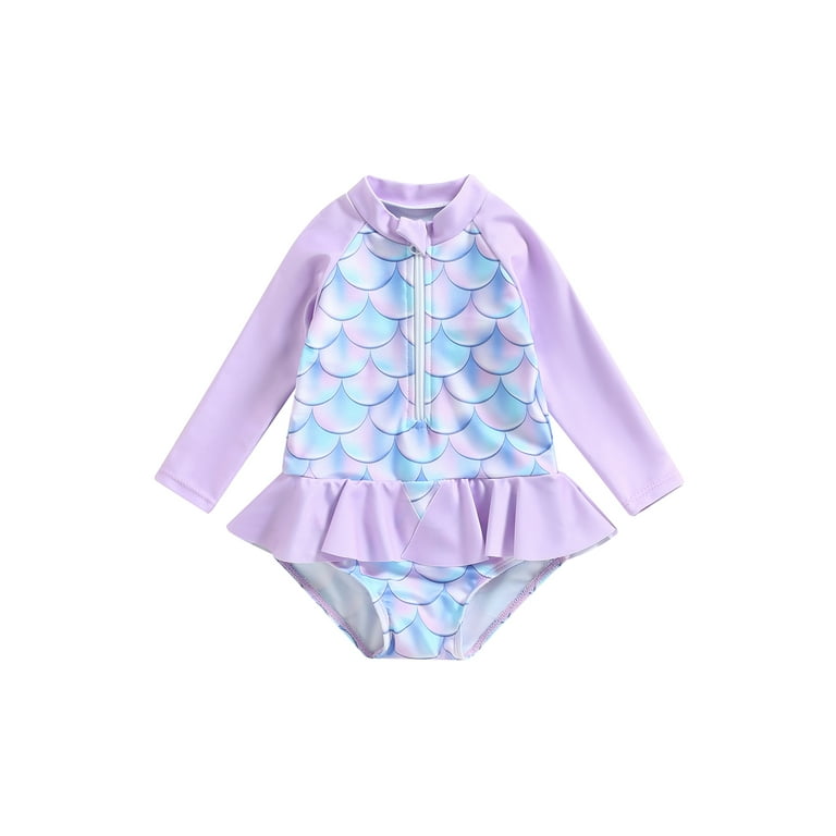 Kid Girls Summer Ruffle One Piece Swimwear Fish Scale Print